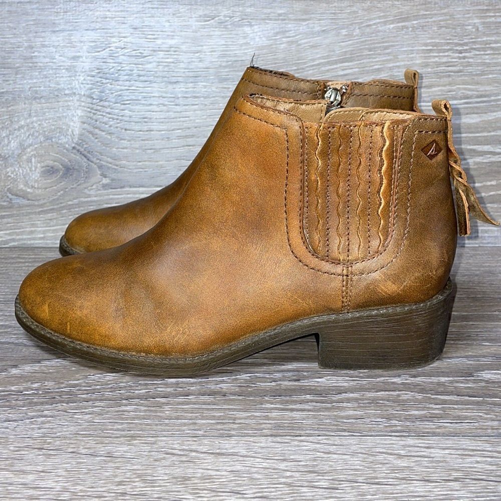 Sperry Juniper Bree Tan Leather Women’s Size 5.5M Side Zip Ankle Bootie - Picture 3 of 11